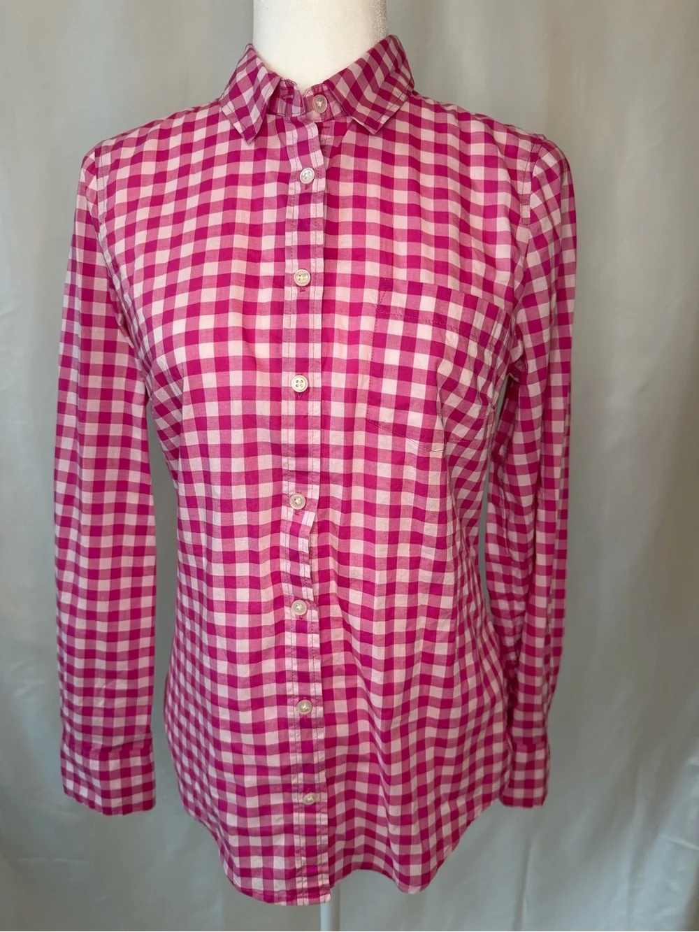 J.Crew Pink Gingham Button Down Shirt Small 100% Cotton